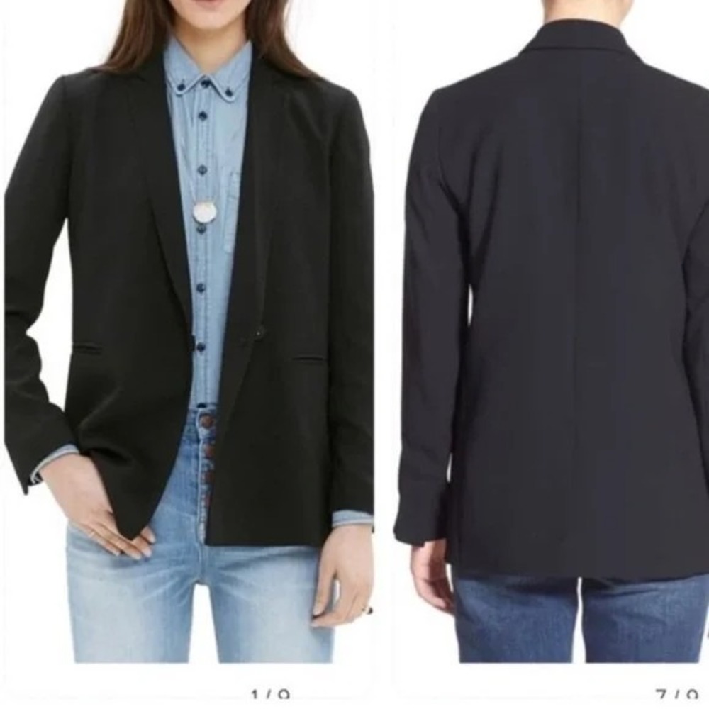 Madewell Lycee Blazer Women's 0 True Black Drapey Crepe Snap‎ Button Work Career